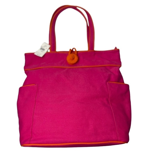 NWT J. Jill Pink Canvas Tote Beach Bag - Picture 1 of 4